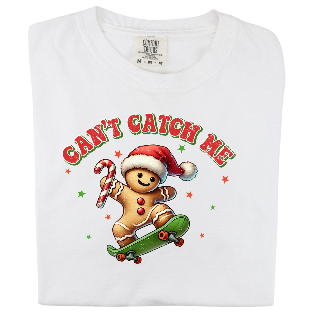 Can't Catch Me Skateboard Gingerbread Man T-Shirt